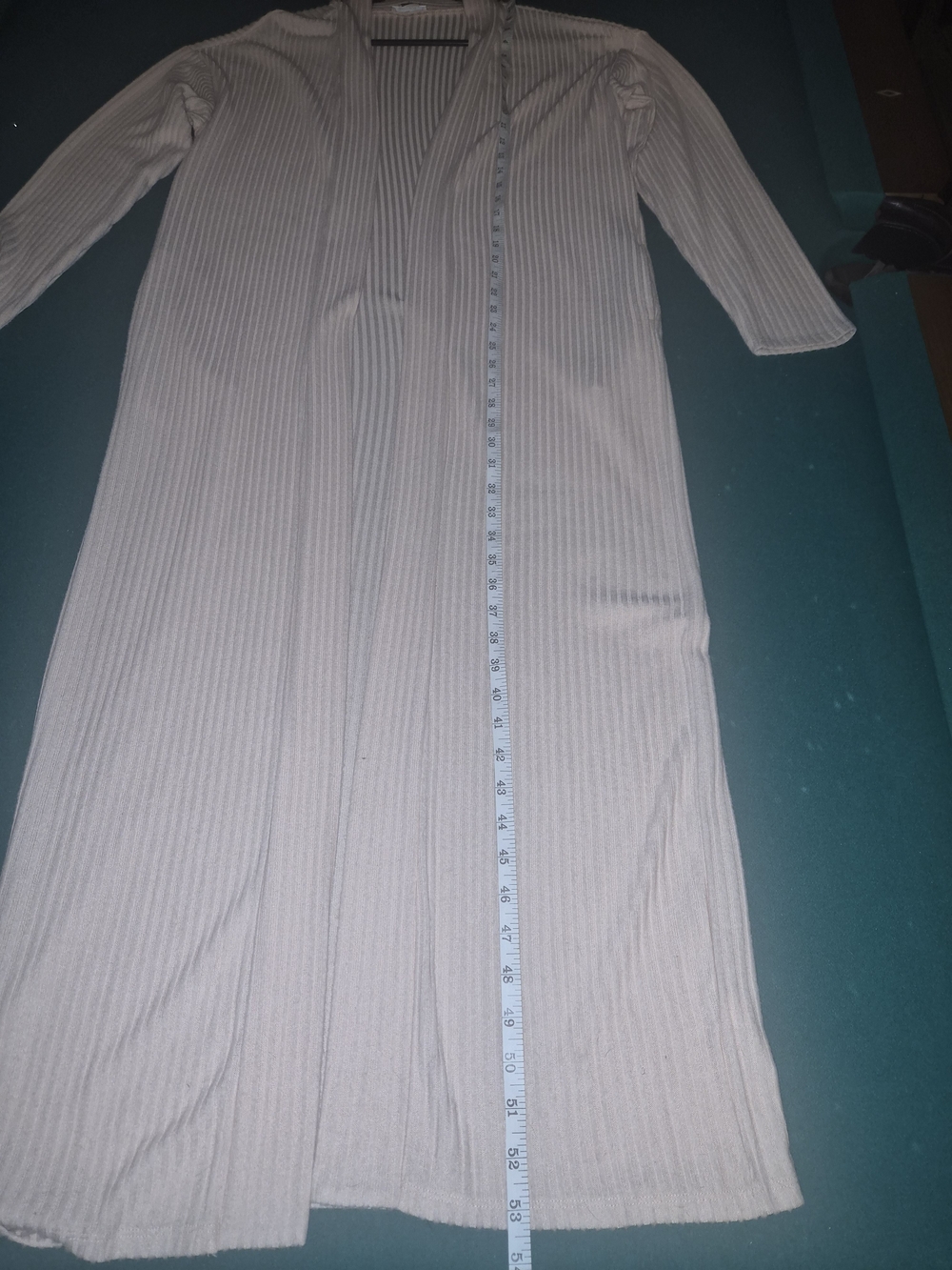 VENUS Long Ribbed Open-Front Robe in Pale Pink - Picture 4 of 6